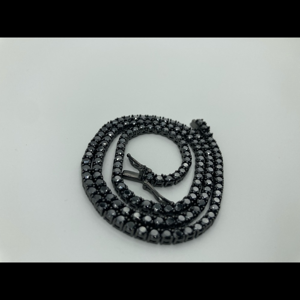 Black Moissanite Tennis Chain Necklace 925 Silver 18” 20” 3mm